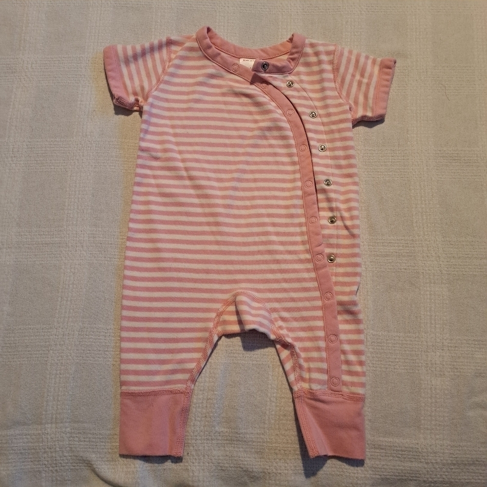 Hanna Andersson girls size 60 or 3-6 months pink and white stripped romper